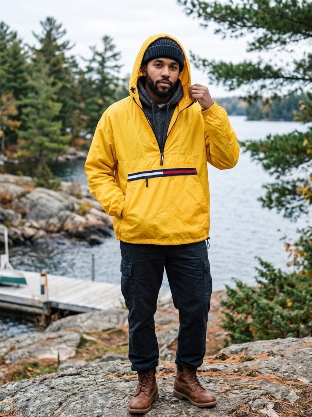 Tommy Hilfiger Vintage Yellow Anorak Windbreaker XL